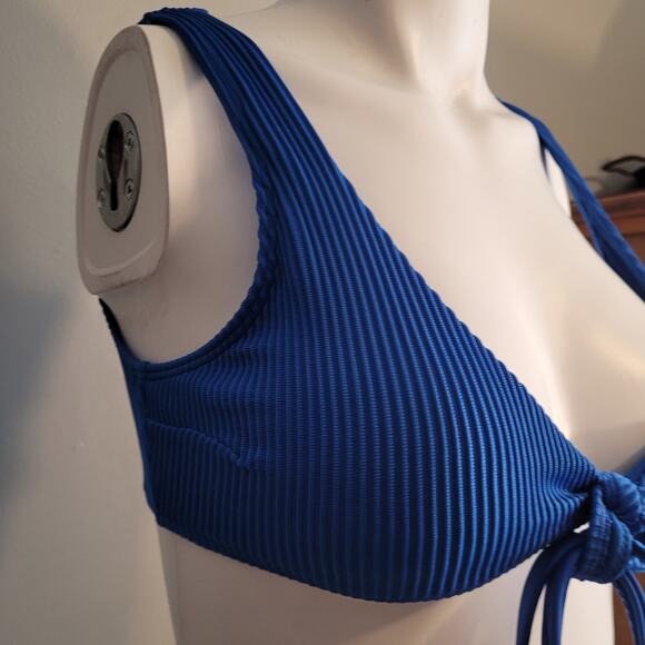 HOLLISTER Cobalt Blue Ribbed Bikini Swim Top Sz S Small Front Tie Summer Vacay - Picture 3 of 9